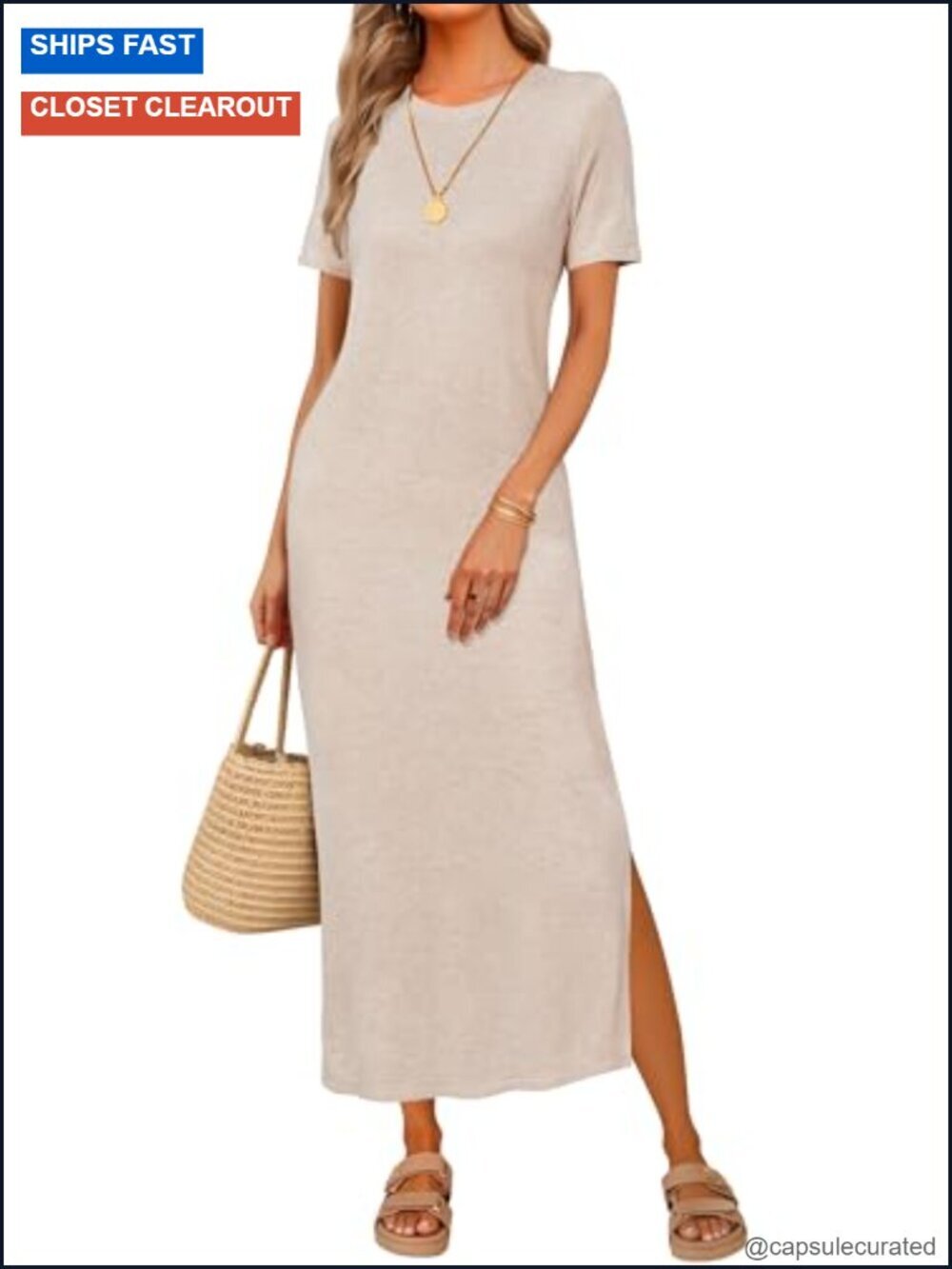 Wool Blend Maxi T Shirt Dress - Soft, Loose Fit, Side Slit